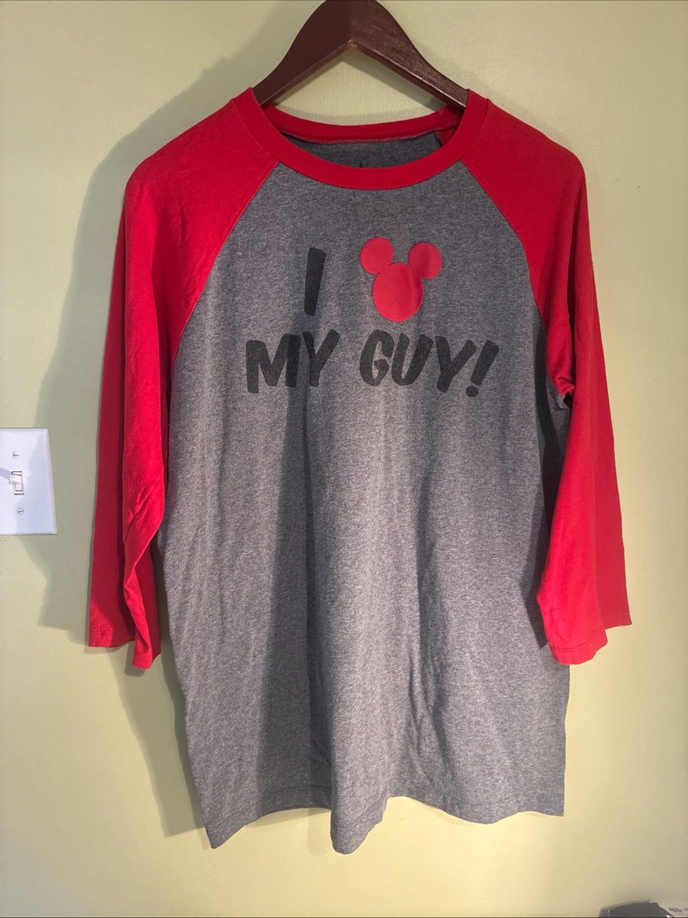 Disney Gray Baseball Tee with Red Trim and Mickey Graphic